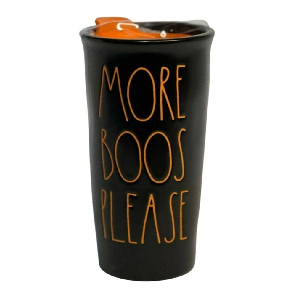 Rae Dunn Halloween More Boos Please Travel‎ Coffee Mug Black Ceramic Orange Lid